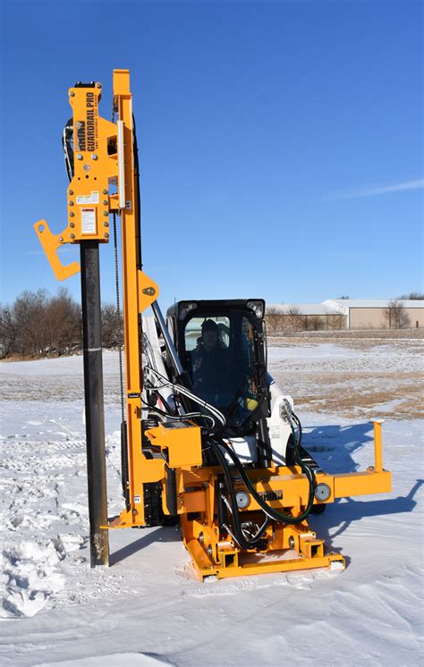 skid steer screw pile attachment|truck mounted guardrail post driver.